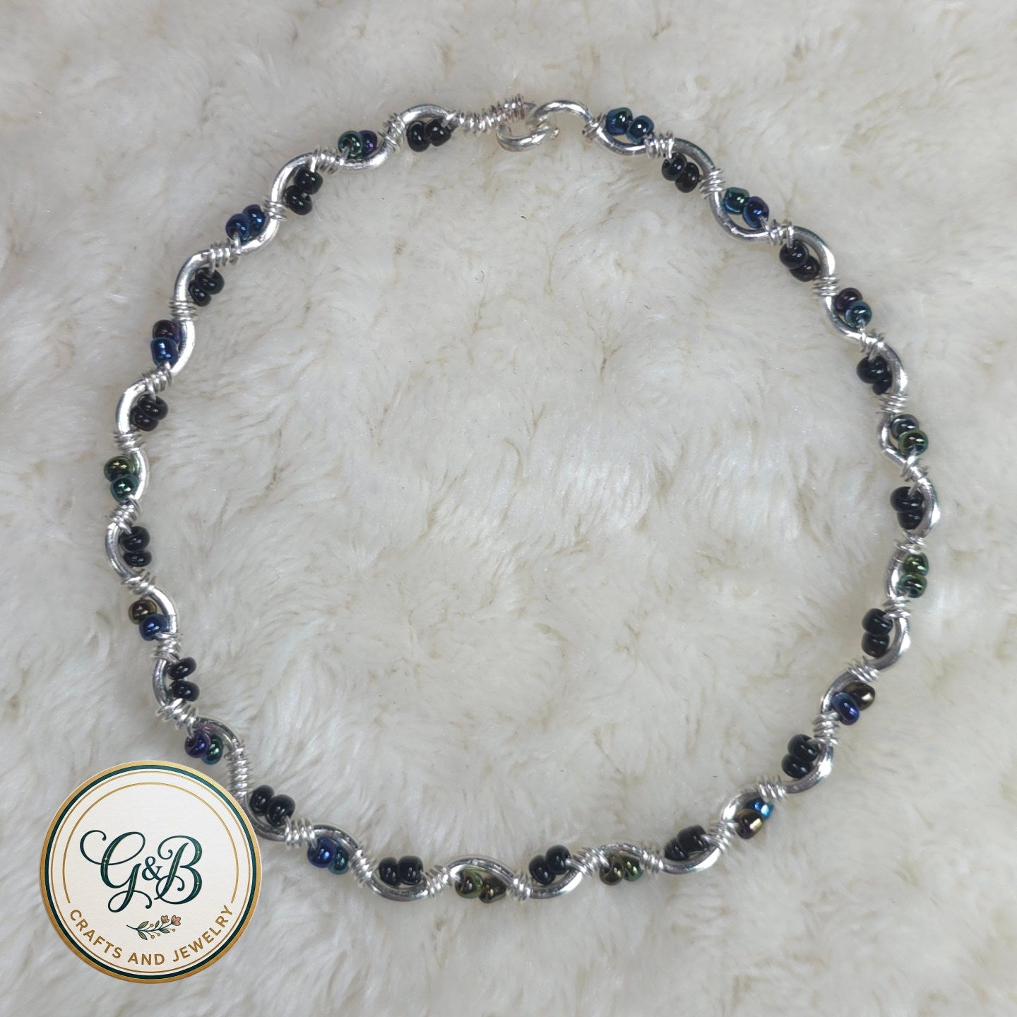 Iridescent Midnight Wire-Wrapped Bangle