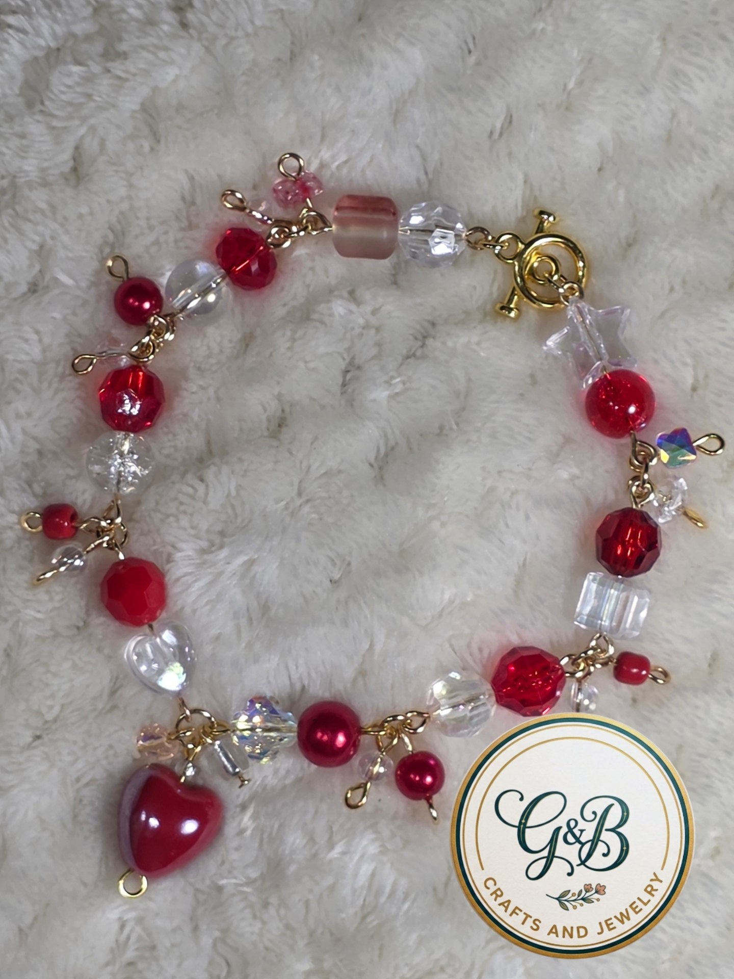 Crimson Sweetheart Clustered Charm Bracelet
