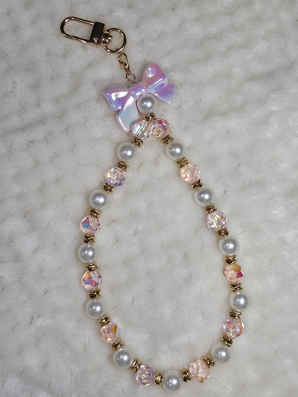 Pearl & Crystal Bow Phone Strap Wristlet