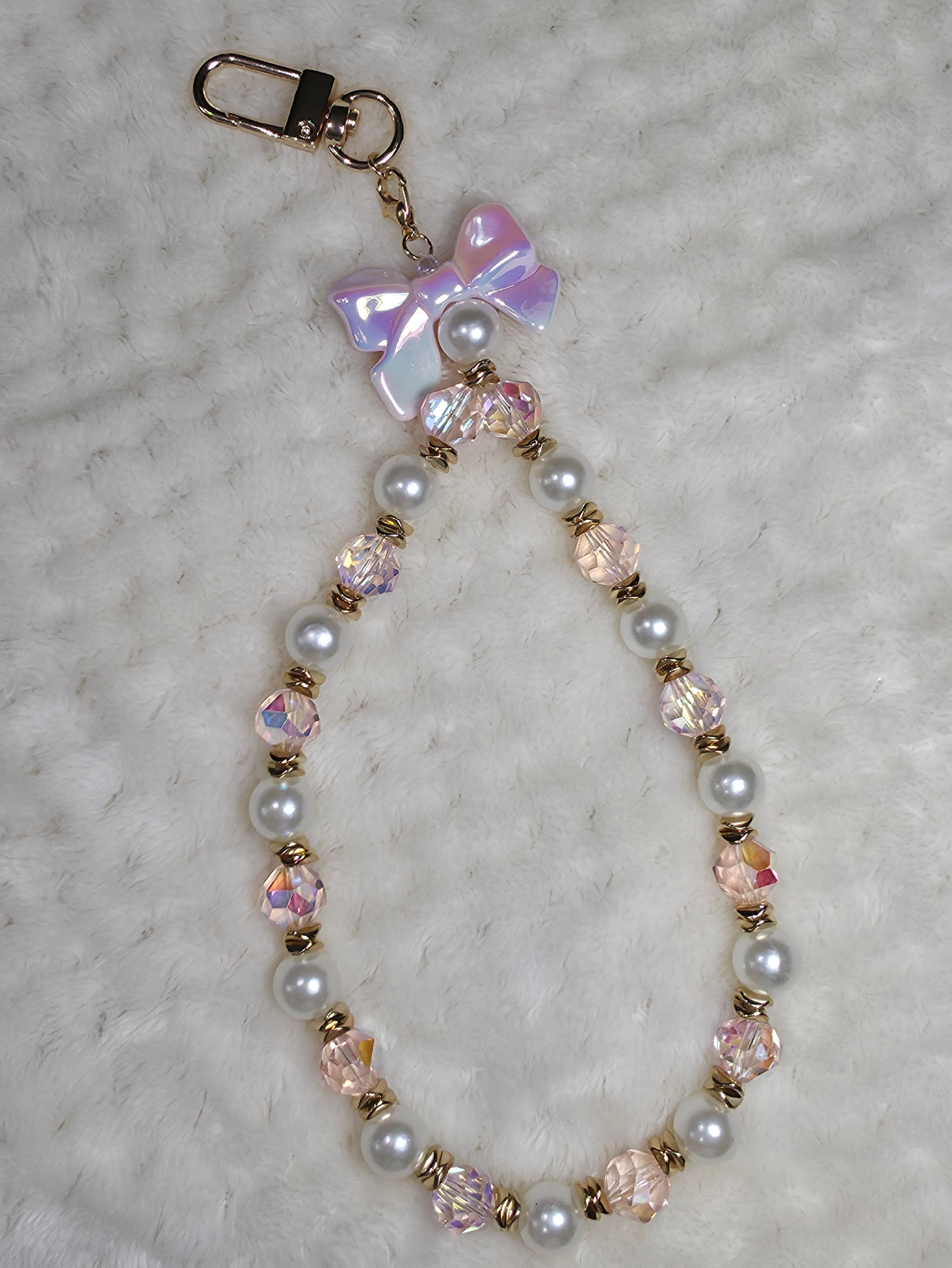 Pearl & Crystal Bow Phone Strap Wristlet