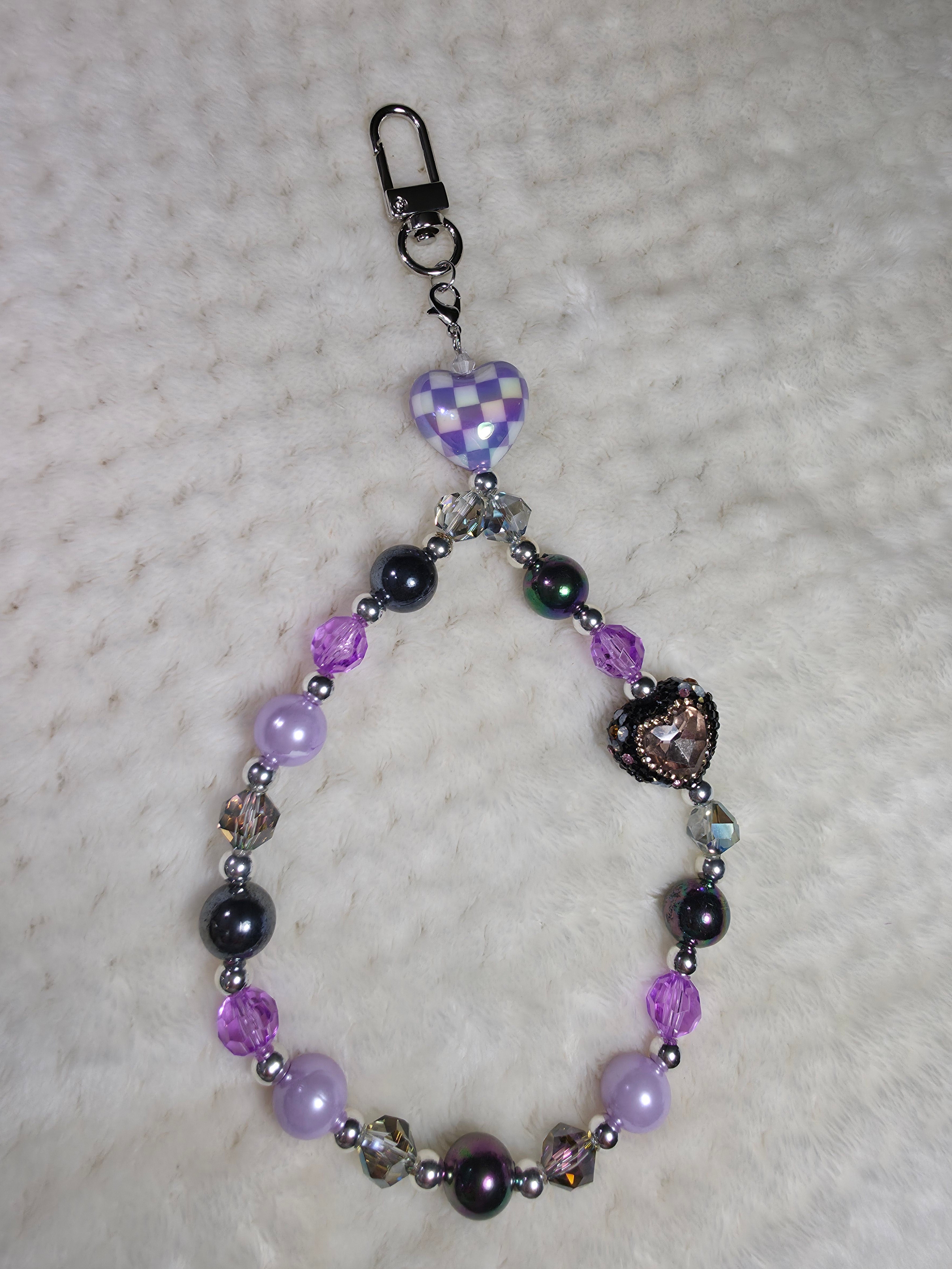 Midnight Lilac Edgy Checkerboard Phone Strap Wristlet