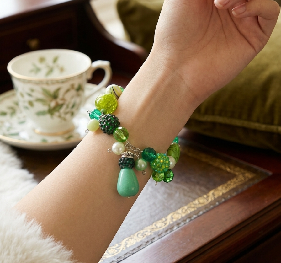 Chunky Green Clustered Bracelet