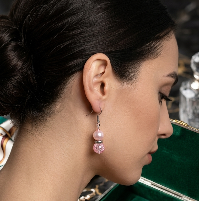 Cracked Bead & Pearl Silver Earrings