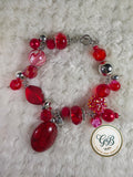 Chunky Red & Silver Clustered Bracelet