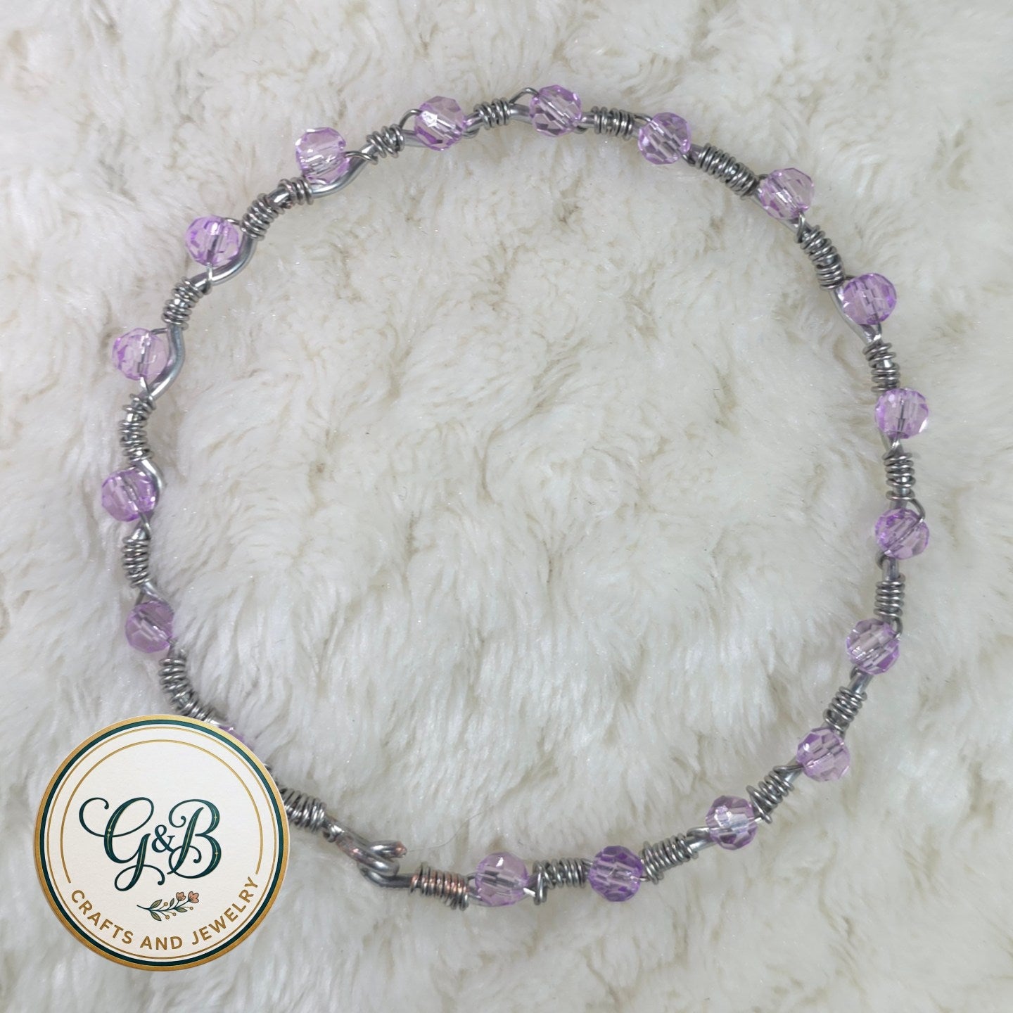 Lavender Crystal Wire-Wrapped Bangle