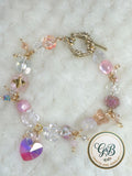 Ethereal Blossom & Crystal Heart Clustered Charm Bracelet