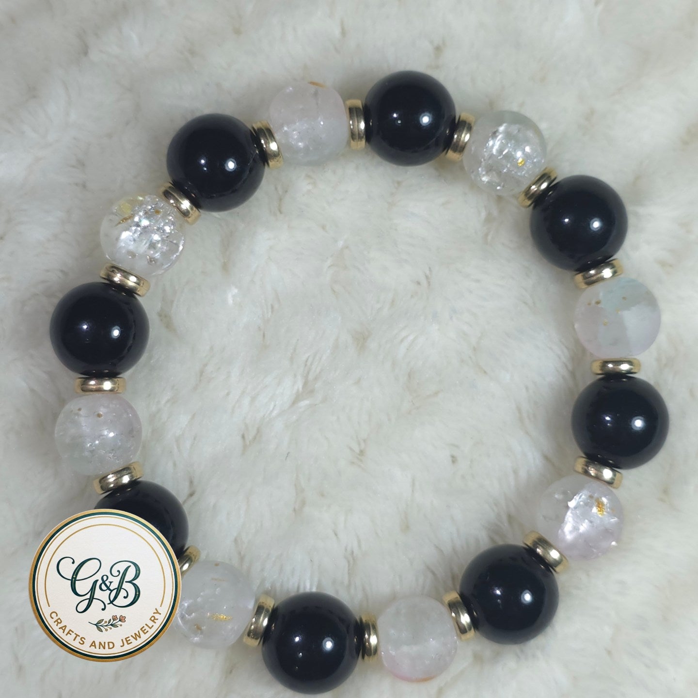 Midnight & Crystal Elegance Stretch Bracelet
