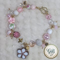 Dainty Floral Pink Clustered Charm Bracelet