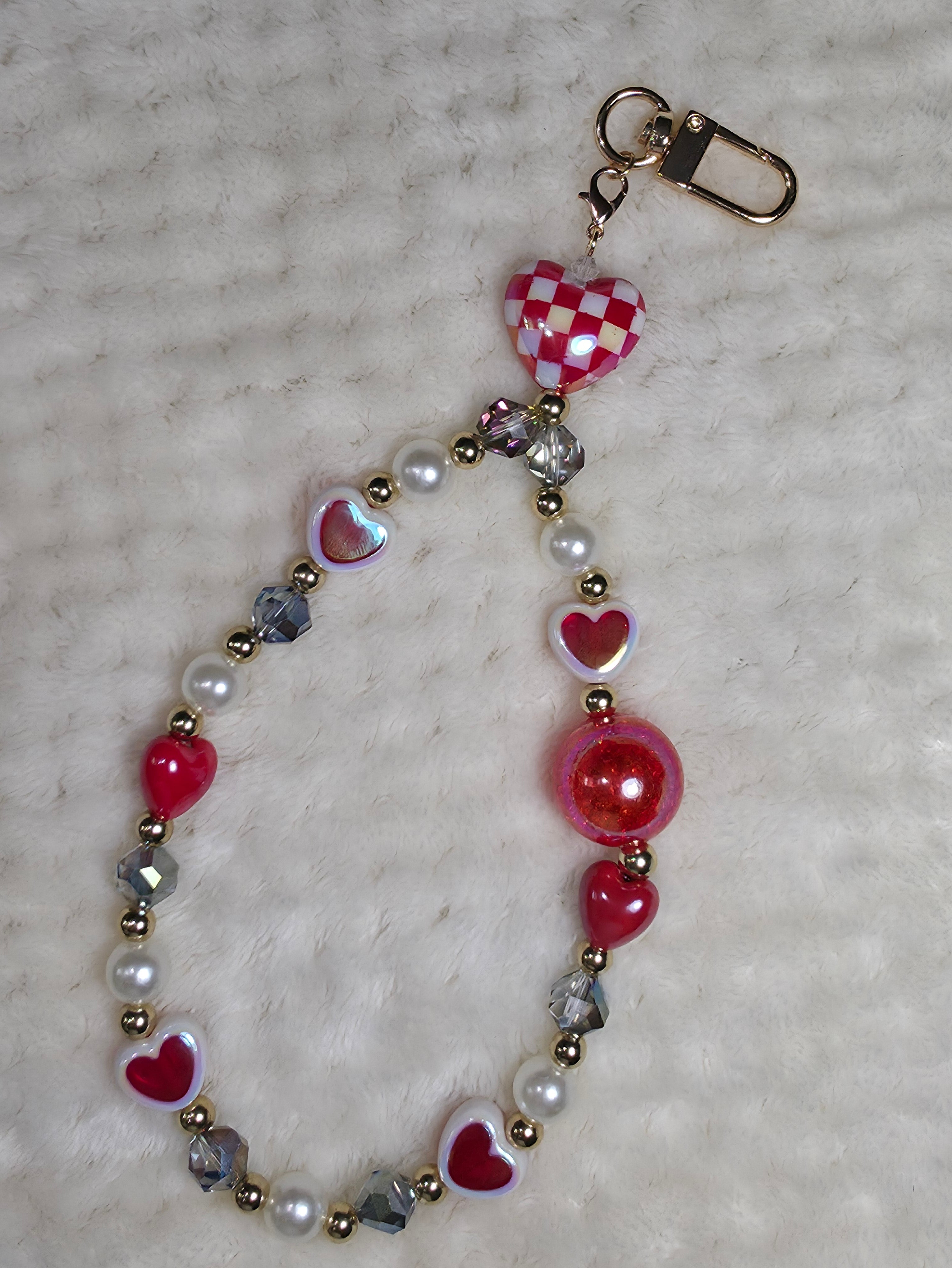 Red Heart Checkerboard Phone Strap Wristlet