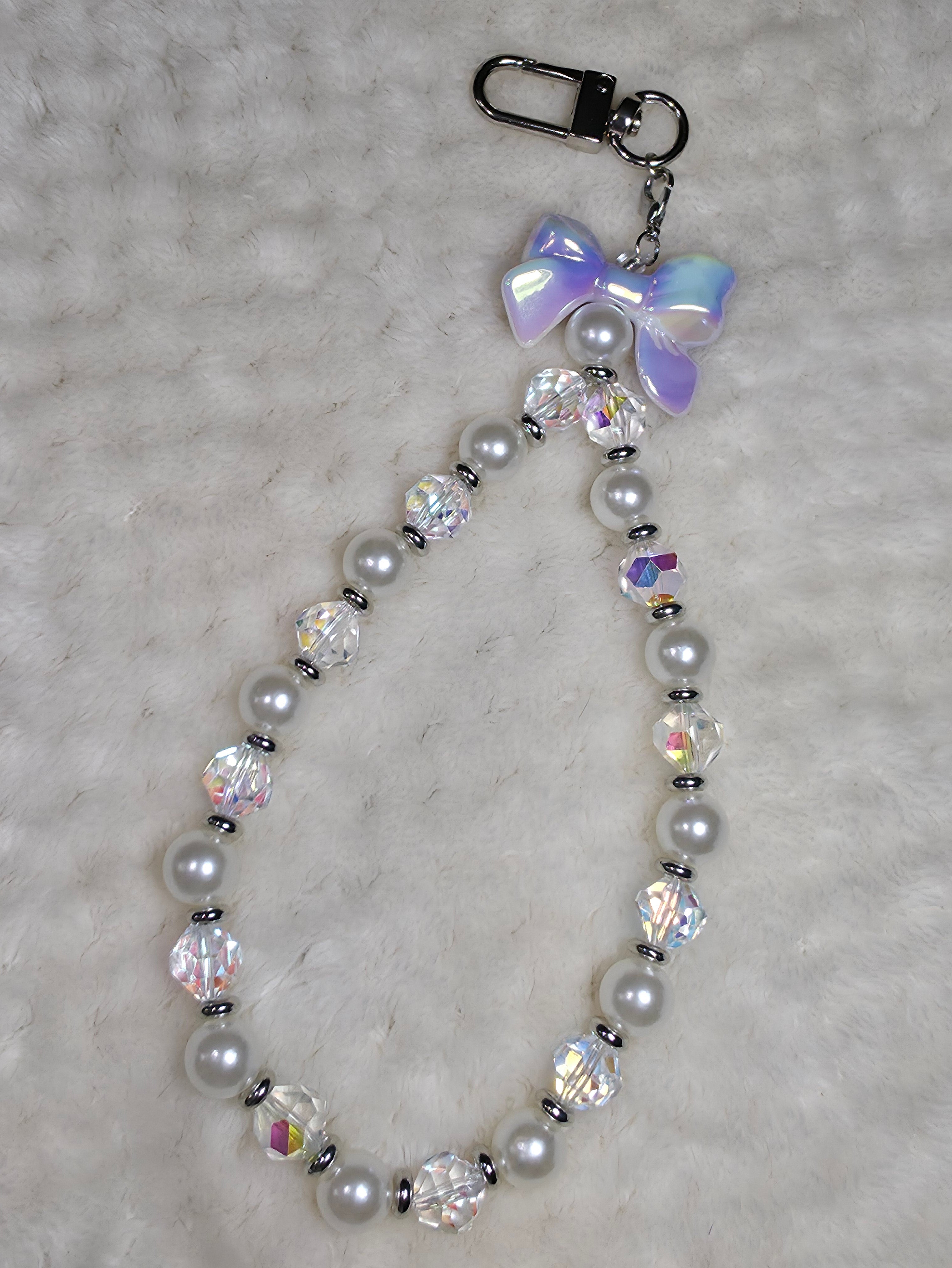 Pearl & Crystal Bow Phone Strap Wristlet